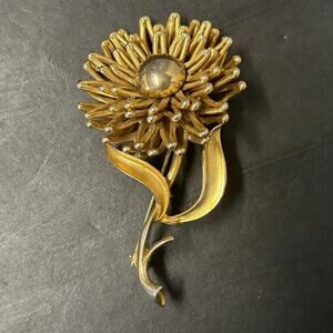 Vintage‎ MCM Gold Toned 3D Flower Brooch